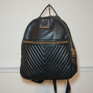 Aldo Black Quilted Backpack with Gold Chain Accent